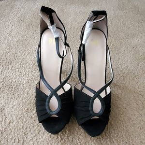 Victoria Secret Black Suede Peep-Toe  Heels